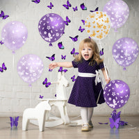 PANTIDE 36Pcs Butterfly Print Balloons 12 Inches Purple and White Latex Balloons Butterfly Fairy Patterns for Weeding Baby Shower Birthday Party Supplies Decorations Activities Graduation with Ribbon