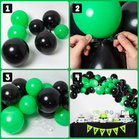 PANTIDE 106Pcs Video Game Balloons Garland Arch Kit, Game On Birthday Party Decorations Supplies - Green Black Latex Balloons, Game Controller Foil Balloon, Round Happy Birthday Foil Balloons