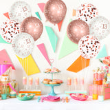 PANTIDE 36Pcs 13th Birthday Pattern Latex Balloons Set 12 Inches Rose Gold and White Confetti Balloons Bouquet Happy 13 Year Old Birthday Party Supplies Decorations with Ribbon Gifts for Kids Girls