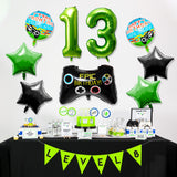 PANTIDE 10Pcs Video Game 13th Birthday Decorations for Boys - 40 Inch Number 13 Foil Balloons, Game Controller Balloon, Round Happy Birthday Balloons, Green Black Star-Shaped Balloons with Ribbon