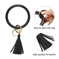 PANTIDE 3 Pack Keychain Key Rings Wristlet Bracelet Keyrings Round Durable Leather Tassel Bangle Keychain Holder for Women Girls