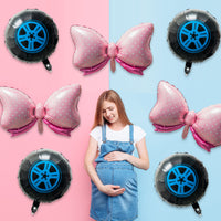 PANTIDE 10Pcs Burnouts or Bow Foil Balloons Set Large Pink Polka Dots Bow Tie 36In Car Wheel Balloons Party Favor Supplies for Baby Shower Wedding Birthday Gender Reveal Themed Party Decoration