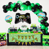 PANTIDE 106Pcs Video Game Balloons Garland Arch Kit, Game On Birthday Party Decorations Supplies - Green Black Latex Balloons, Game Controller Foil Balloon, Round Happy Birthday Foil Balloons