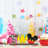 Laffact Mickey Theme Two Letter Sign Table Decoration for Wooden Table Centerpiece Topper, 2nd Birthday Party Decoration Supplies Two Birthday Wood Table Sign Milestone Photo Props for Baby Shower