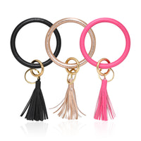 PANTIDE 3 Pack Keychain Key Rings Wristlet Bracelet Keyrings Round Durable Leather Tassel Bangle Keychain Holder for Women Girls