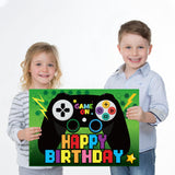 PANTIDE Video Game Happy Birthday Yard Sign Game Controller Outdoor Lawn Signs with Metal Stakes Gaming Themed Party Garden Decor for Boys Girls Game On Birthday Party Double Sides Print Street Sign