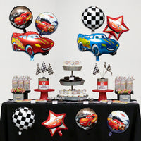 PANTIDE 10 Packs Race Car Foil Balloons, Double-Sided Racing Car Checkered Balloons Party Favors Decorations Supplies for Kids Boys Birthday Party Baby Shower, Let’s Go Racing Birthday Celebration Set