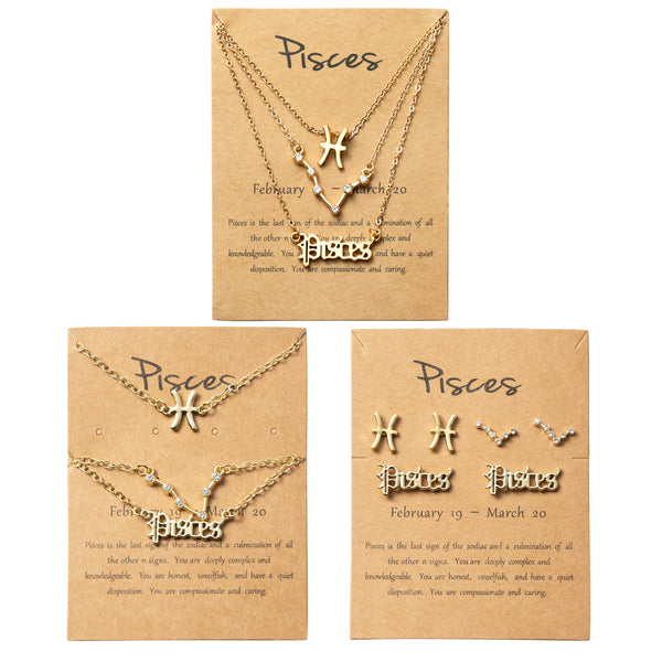 PANTIDE 12Pcs Constellation Zodiac Layer Necklaces Bracelet Earrings Aquarius Pisces Aries Taurus Gemini Cancer Leo Virgo Libra Scorpio Sagittarius Capricorn Initial Dainty Jewelry Gift for Girl Women